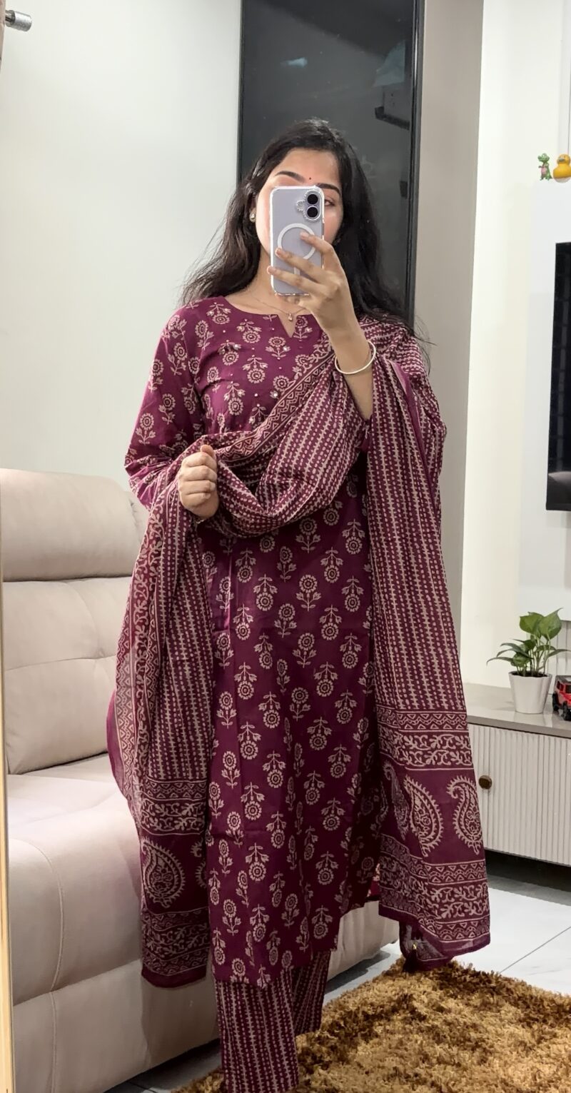 Premium Cotton Mirror worked Salwar Suit - Magenta