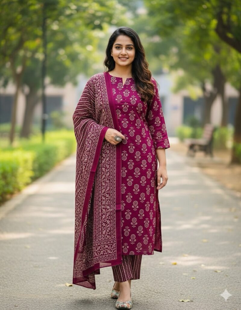 Premium Cotton Mirror worked Salwar Suit - Magenta