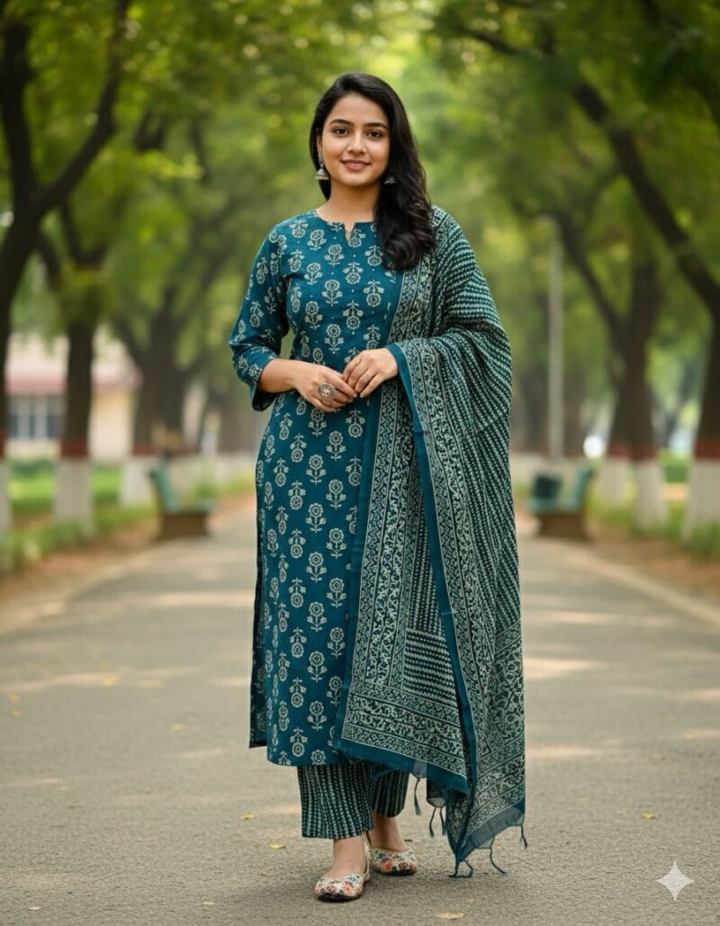 Premium Cotton Mirror worked Salwar Suit- Rama