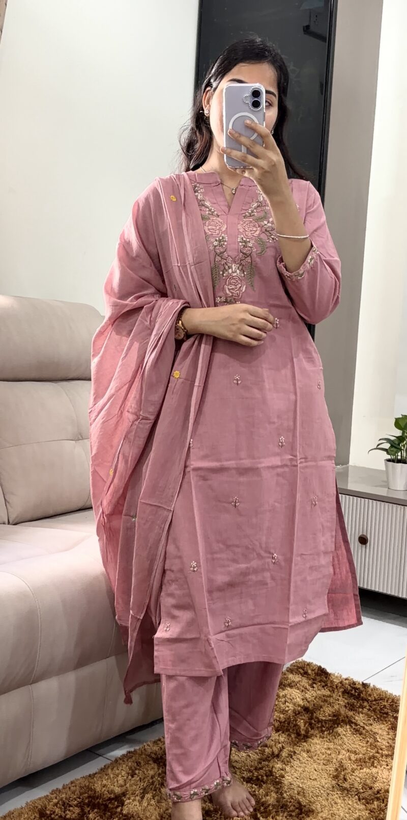 Premium Peach Flex Cotton Embroidered Salwar Suit with Dupatta