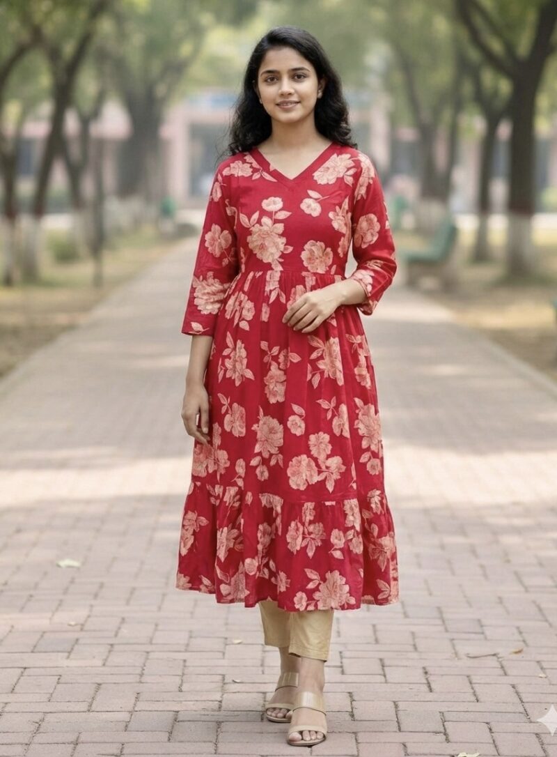 Silk Floral Frock - RED