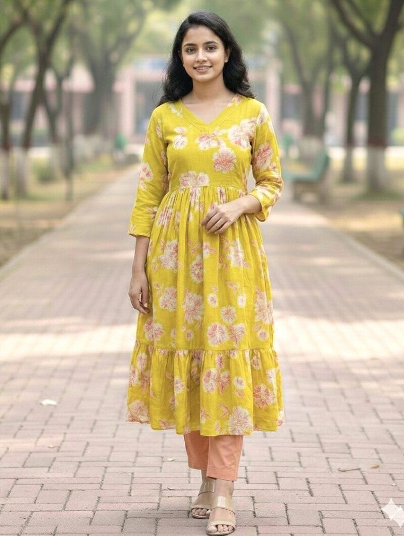 Silk Floral Frock - Mustard