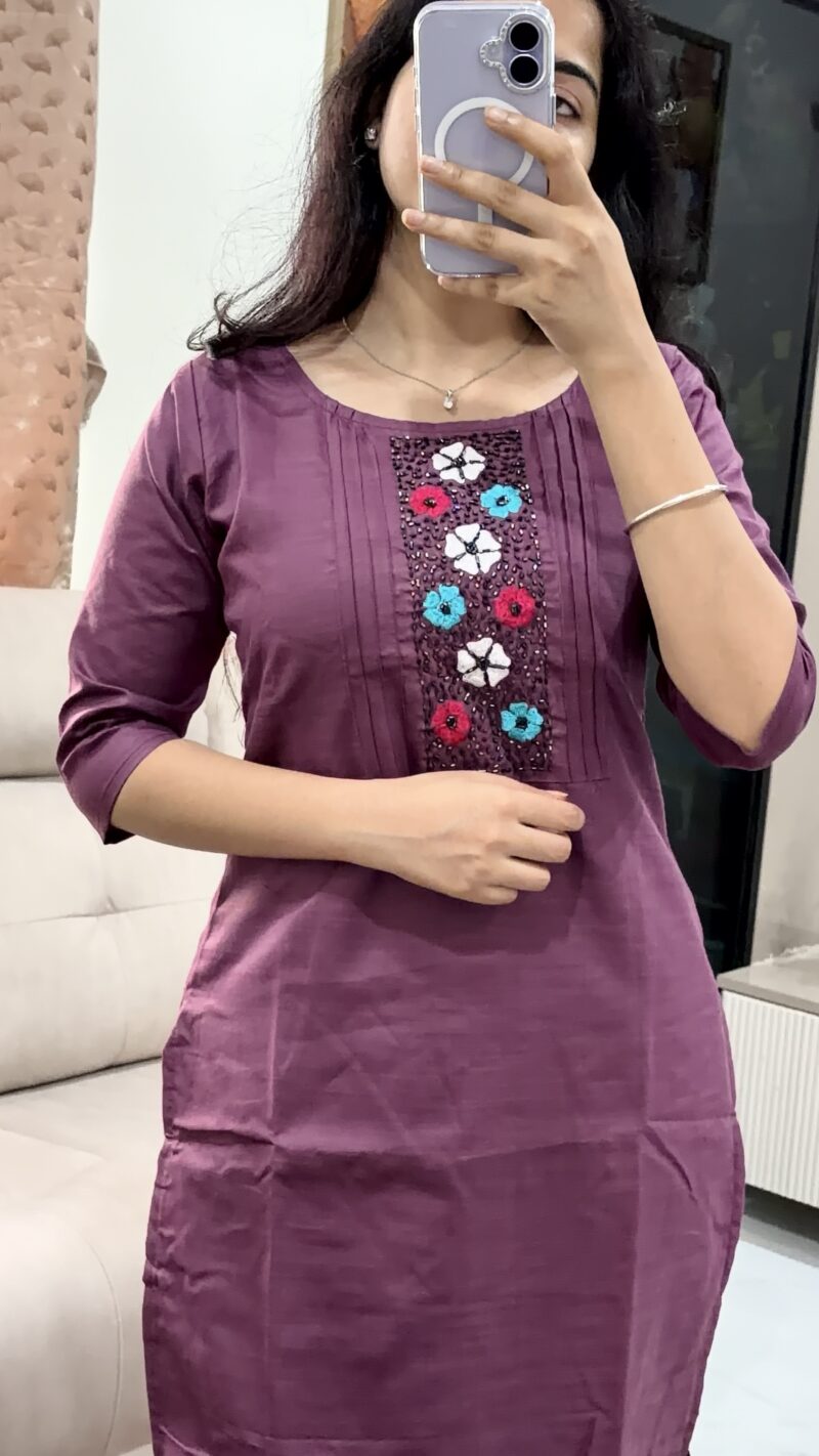 Vatican Cotton Kurta with Floral Yoke Embroidery