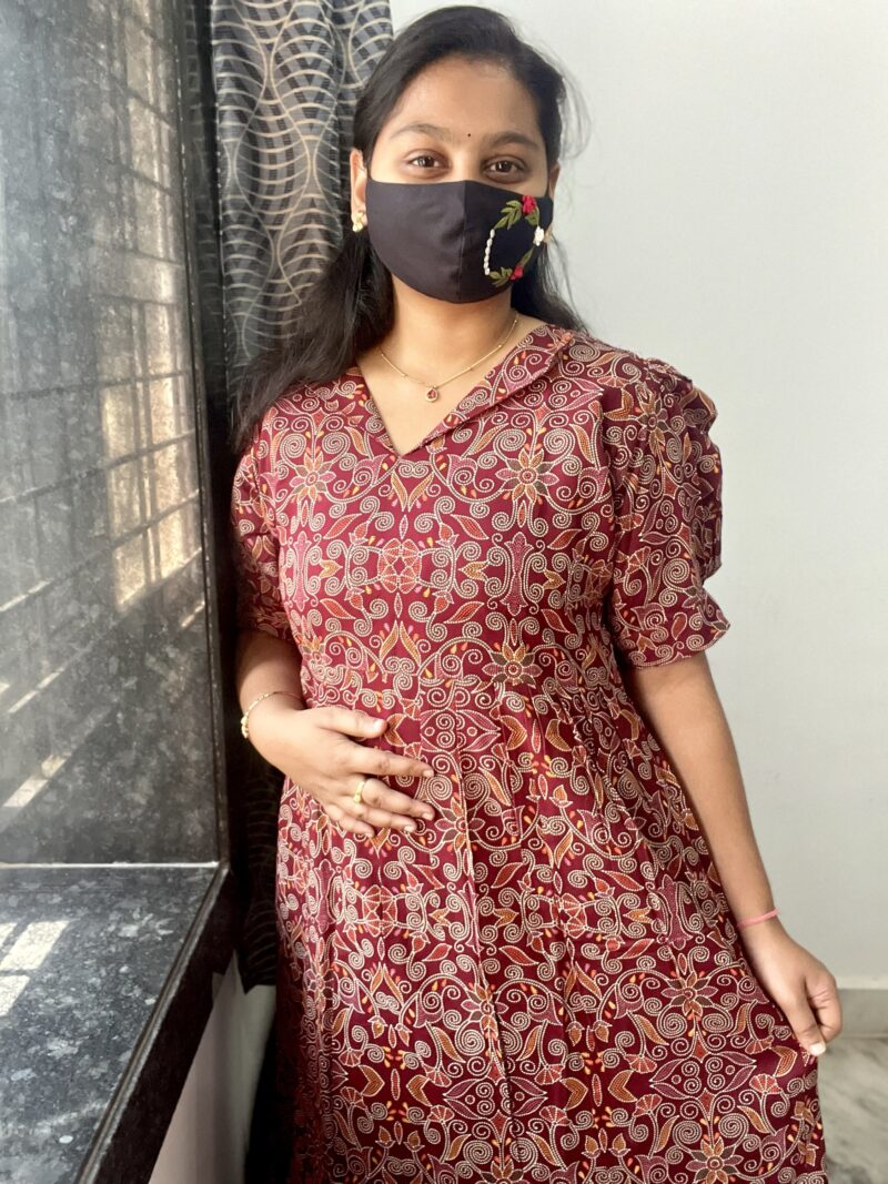 Ajrakh Western Frock with Lining- Maroon