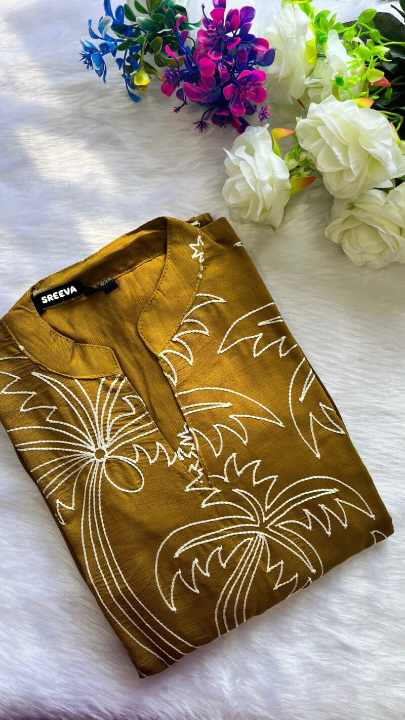 Premium A-line Embroidery Frock- Mustard yellow