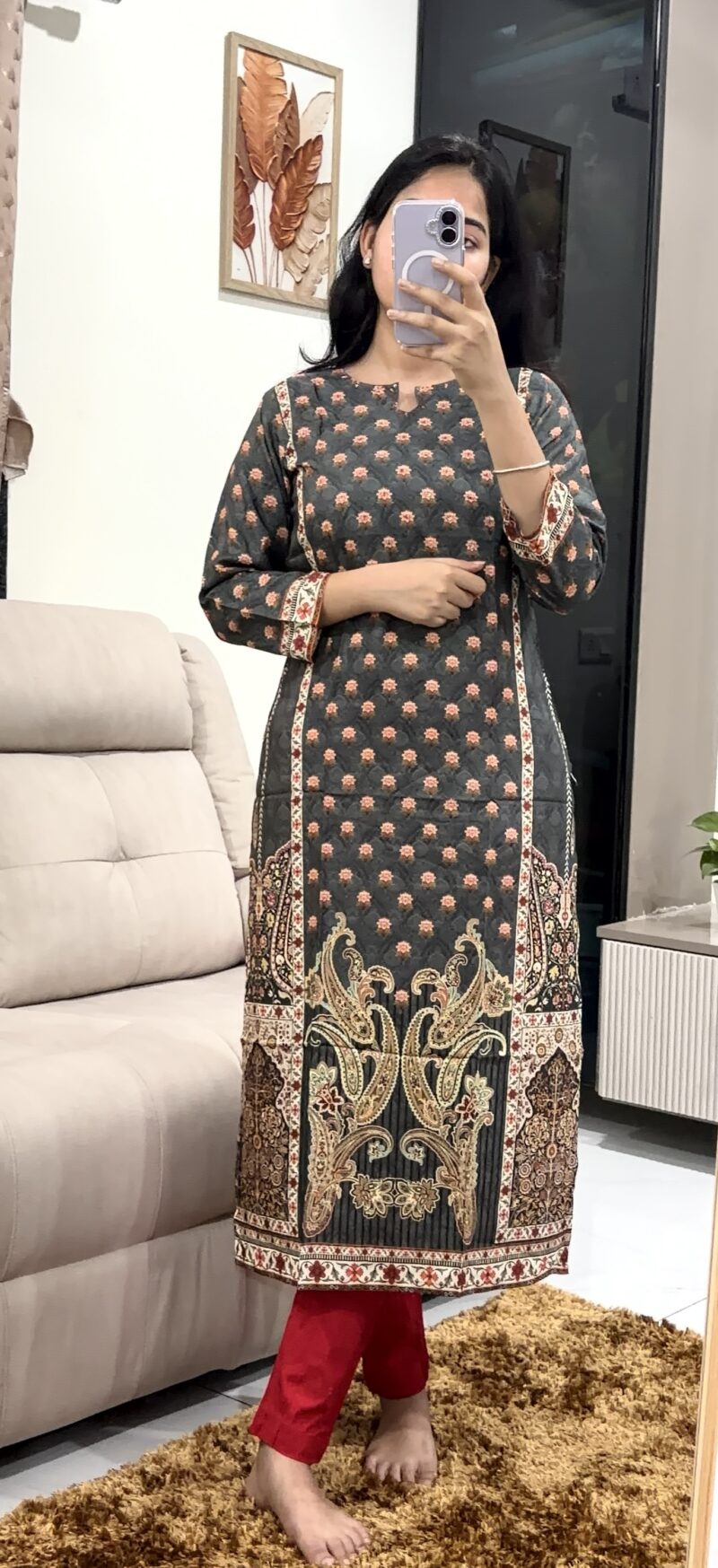 Premium Grey Viscose Silk Straight Kurti