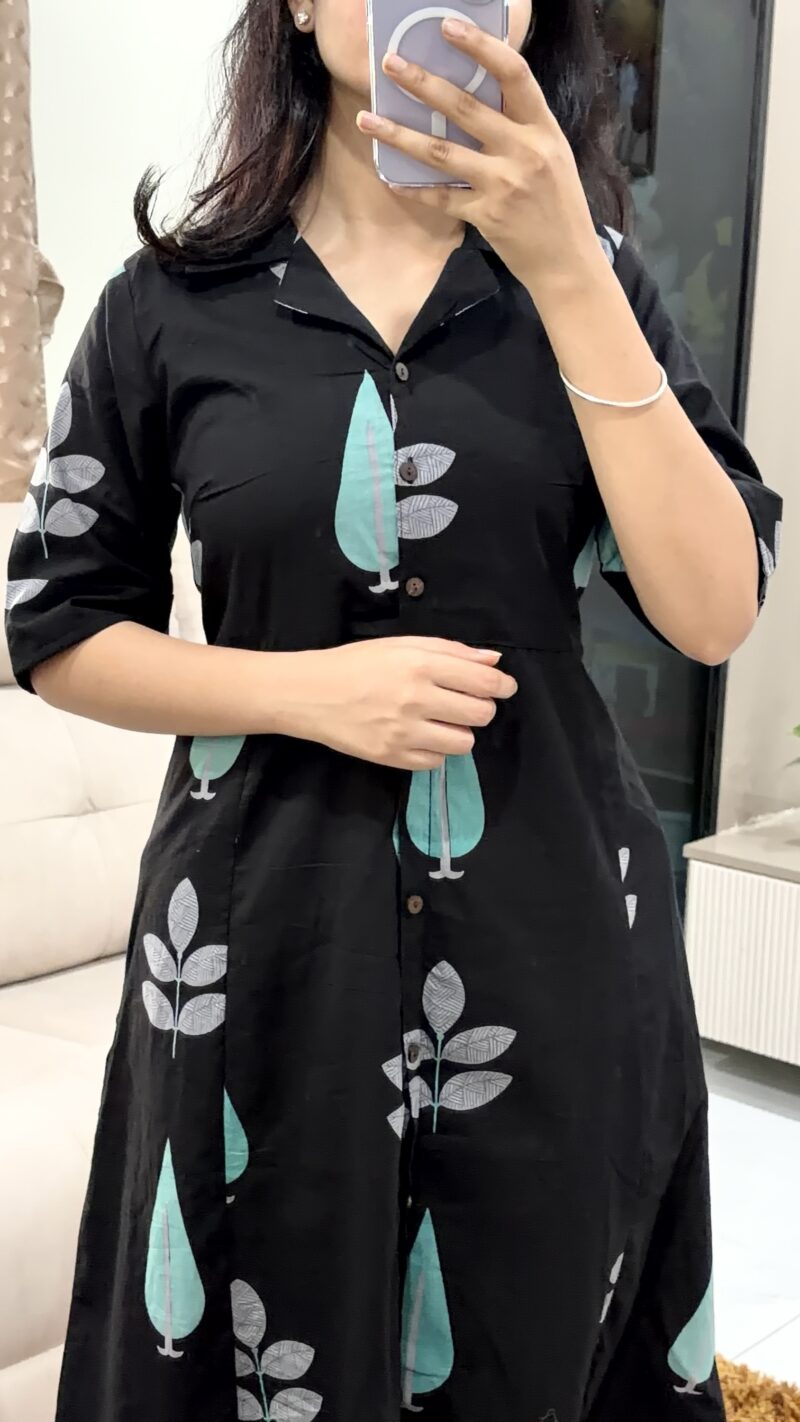 Black Printed A-Line Midi Dress