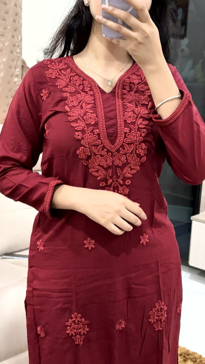 Red Chikankari Embroidery Kurti