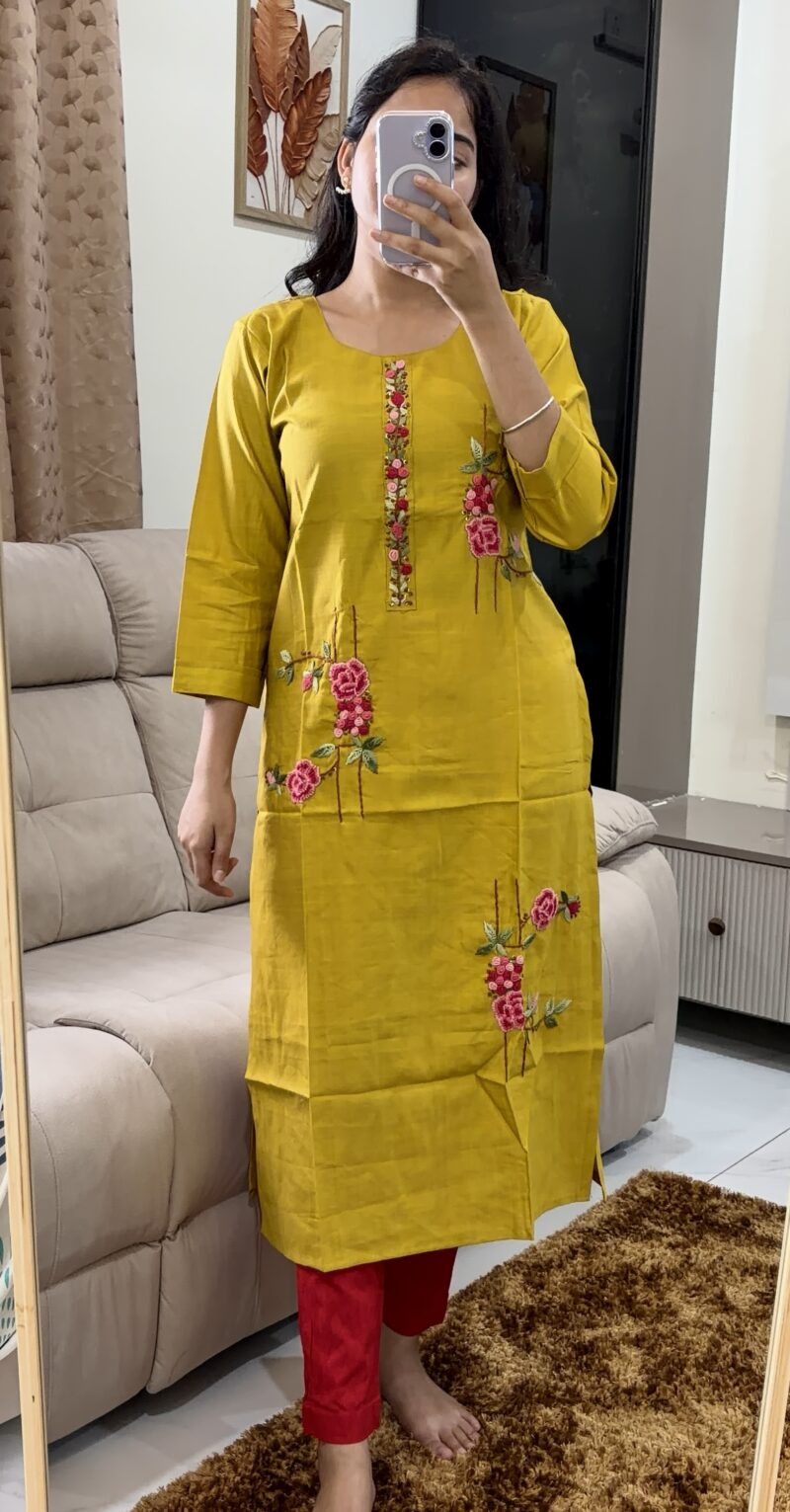 Mustard Designer Handwork Kurti