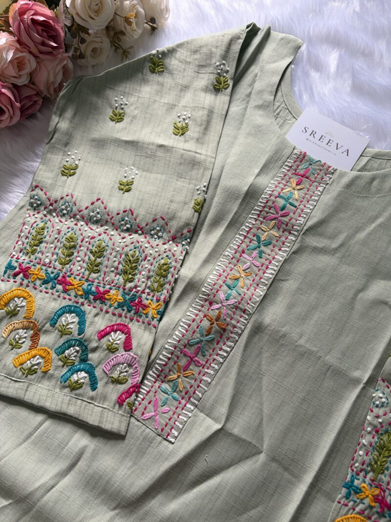 Sage Green Handwork Straight Kurti