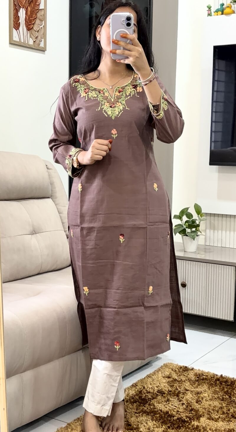 Mousse Handwork Embroidered Straight Kurti